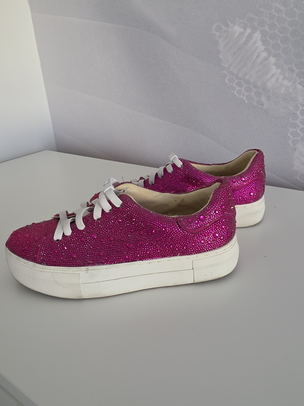 Betsey Johnson Hot Pink Crystal Embellished Espadrille Sneakers